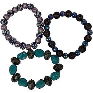 Bundle of 3 stretchy beaded bracelets, pink, blue, purple, turquoise colors NEW